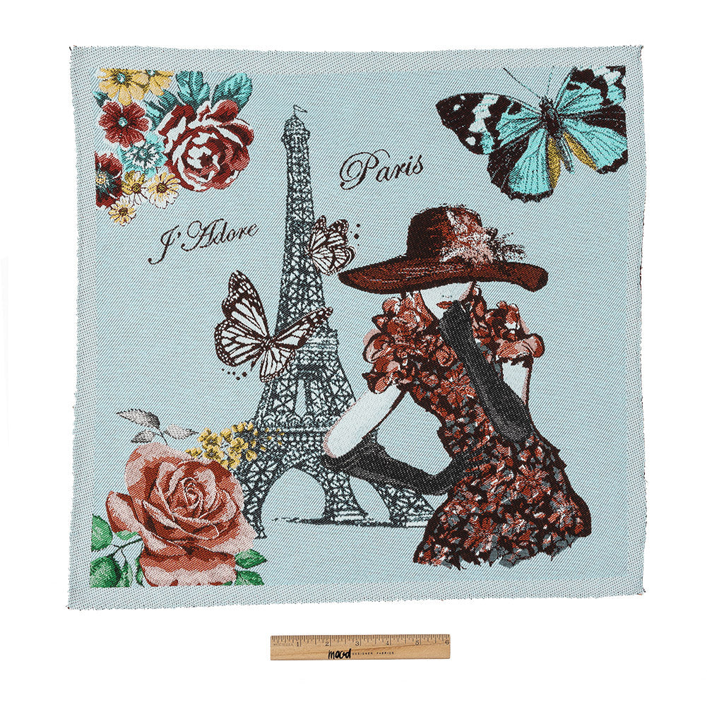 French Sky Blue J'Adore Paris Cotton Blend Oversized Square Patch - 18.875"