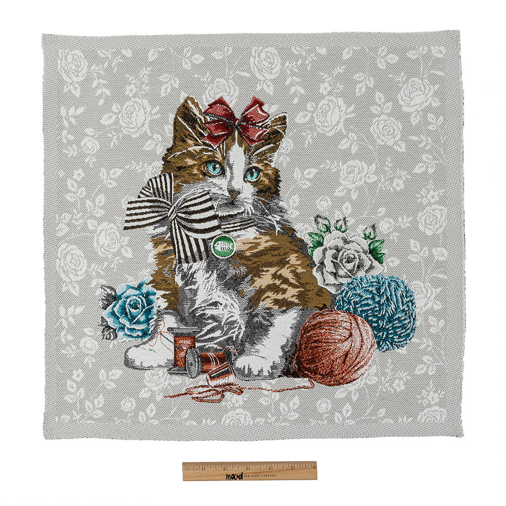 French Pearl and Gray Posed with a Bow Cotton Blend Oversized Square Patch - 18.875"