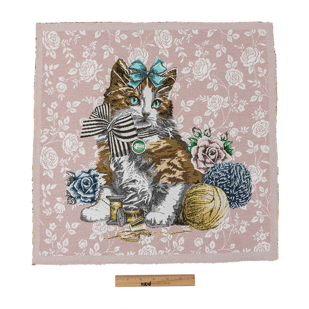 French Rose Posed with a Bow Cotton Blend Oversized Square Patch - 18.875"