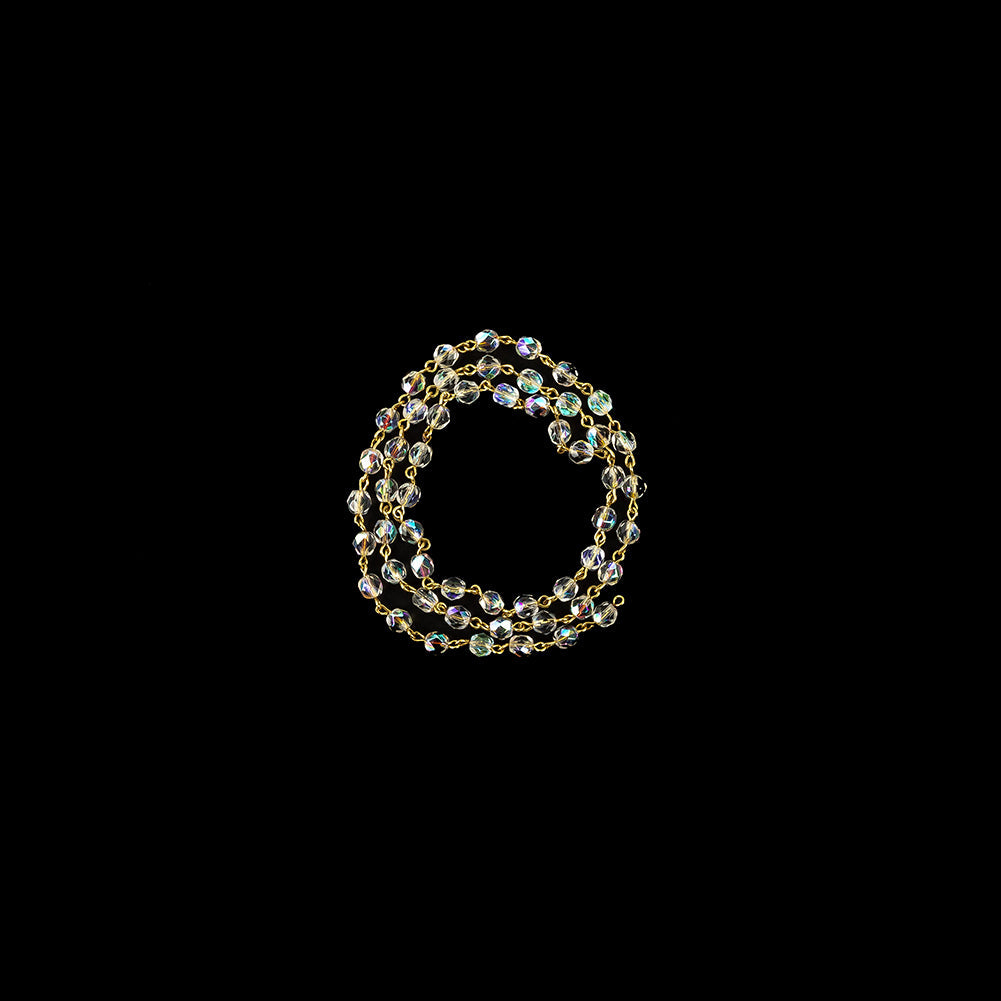 Vintage Czech White Iris Beads and Gold Metal Link Chain - 0.1875"