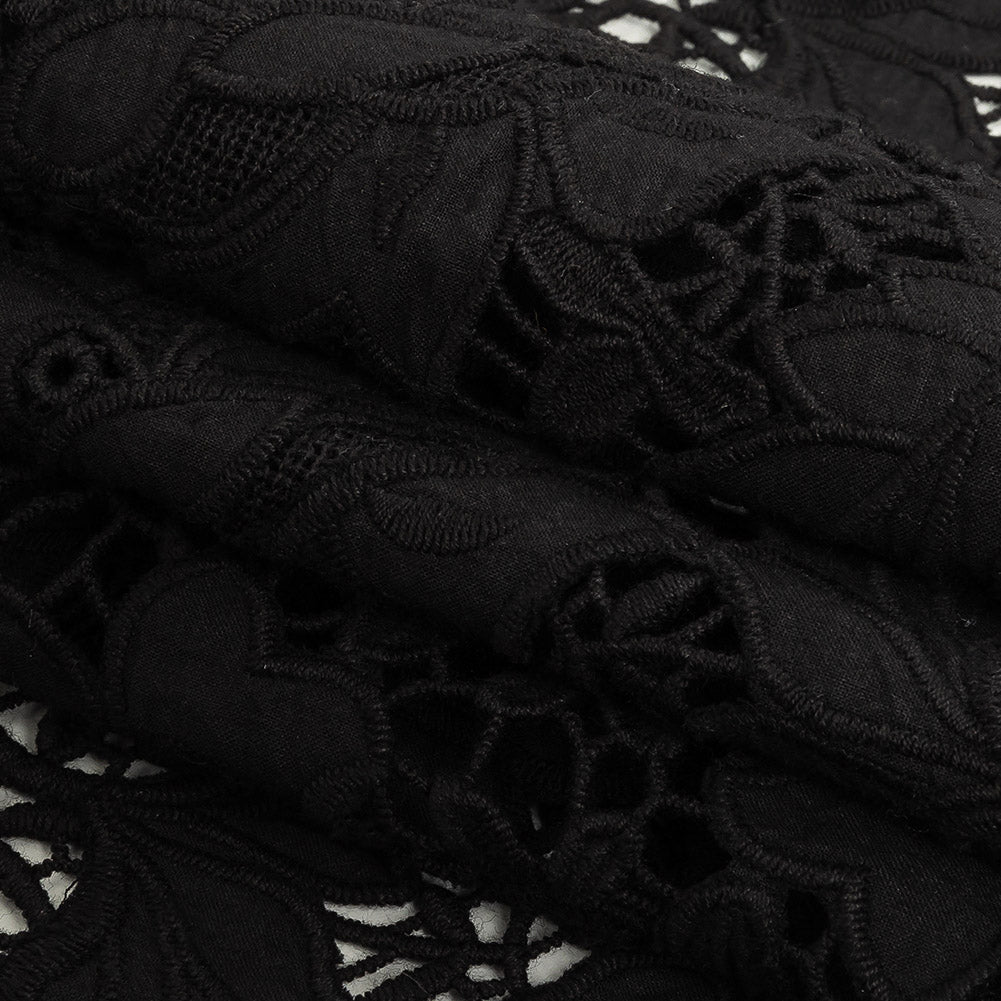 Famous Australian Designer Black Floral Guipure Lace with Scalloped Edges