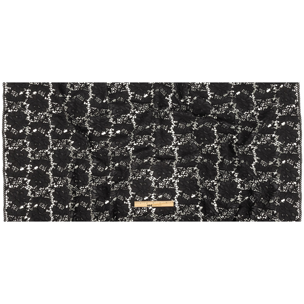 Famous Australian Designer Black Floral Guipure Lace with Scalloped Edges