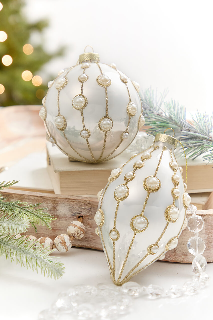 4" - 6" Pearl Embellished Glass Ornament