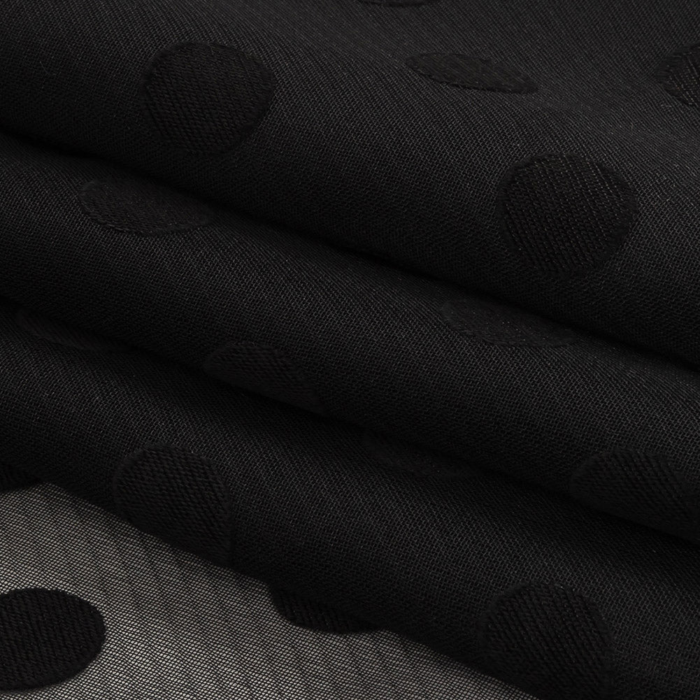 Famous Australian Designer Black Polyester Chiffon with Satin Burnout Polka Dots