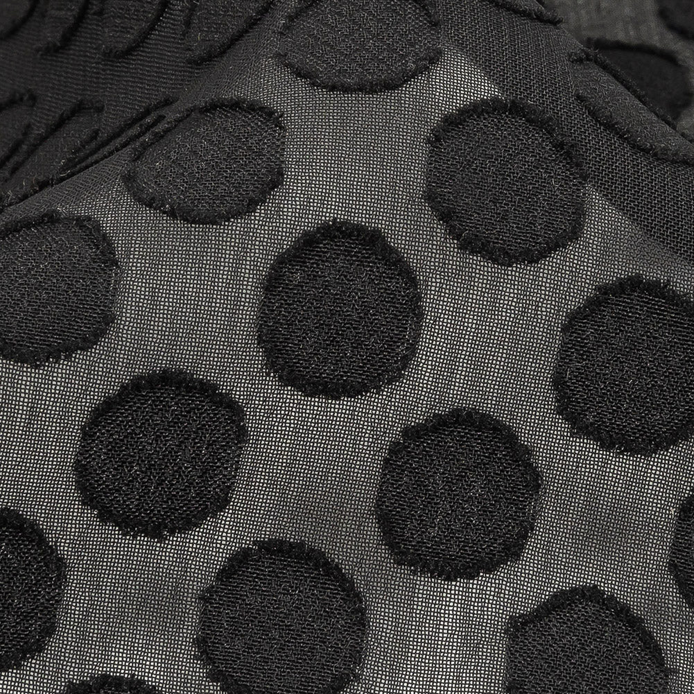 Famous Australian Designer Black Polyester Chiffon with Burnout Polka Dots