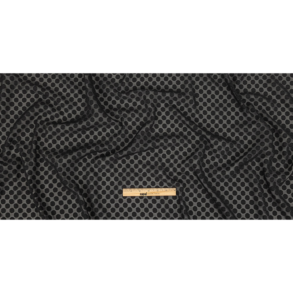 Famous Australian Designer Black Polyester Chiffon with Burnout Polka Dots