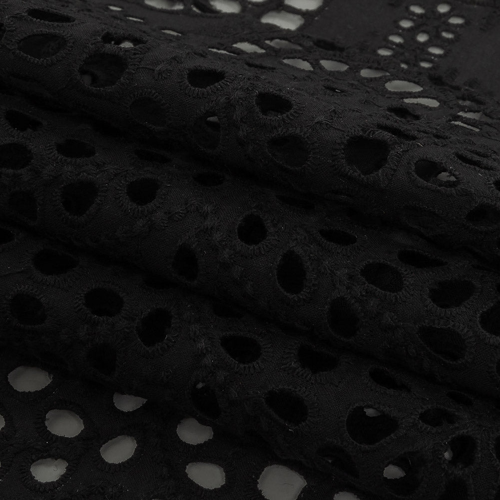 Famous Australian Designer Black Scalloped Embroidered Cotton Eyelet with Scalloped Edges