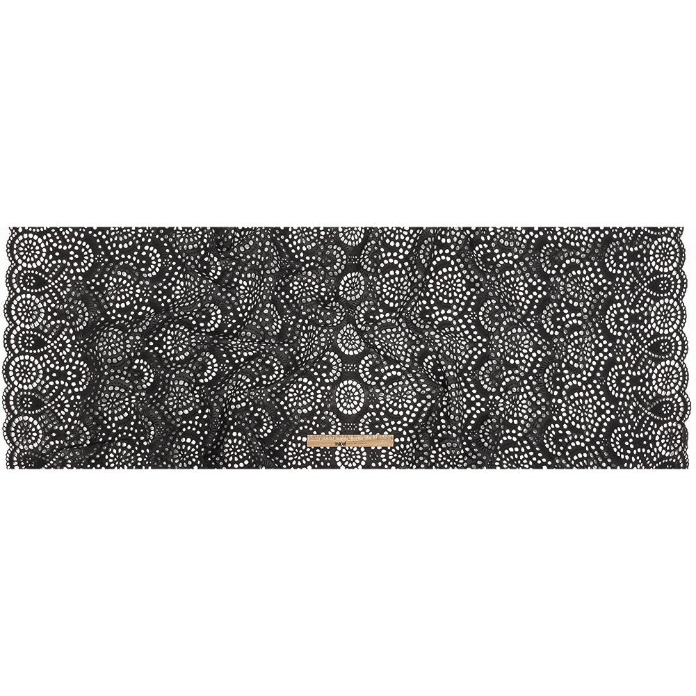 Famous Australian Designer Black Scalloped Embroidered Cotton Eyelet with Scalloped Edges