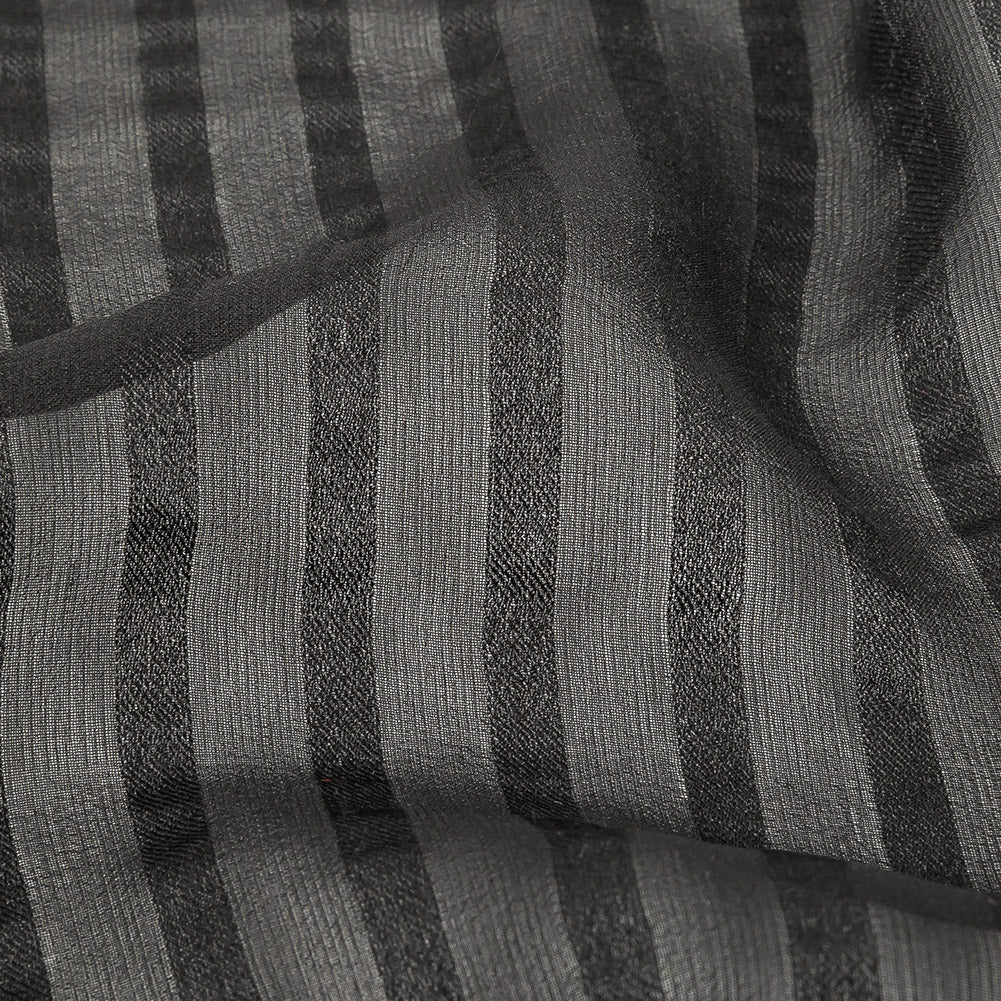 Famous Australian Designer Black Silk Georgette with Twill Stripes