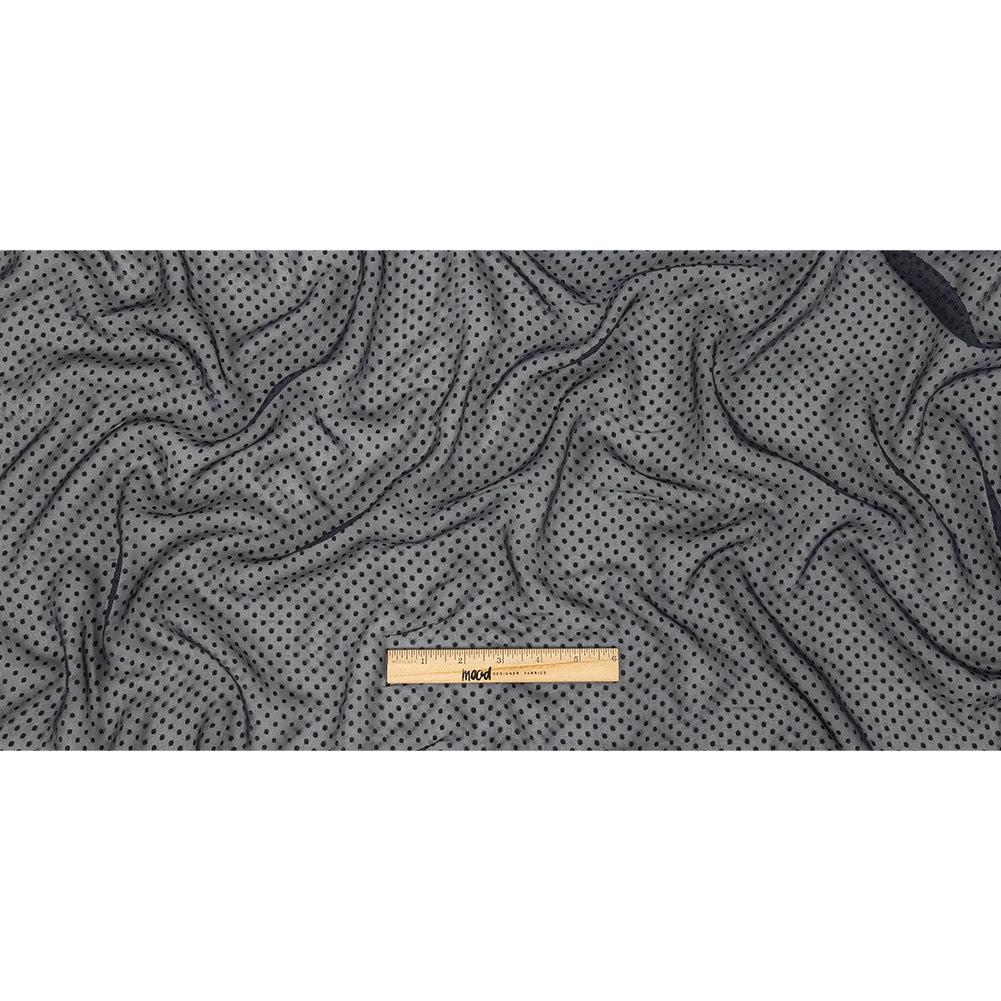 Famous Australian Designer Black Iris Chiffon Silk with Luminous Burnout Polka Dots