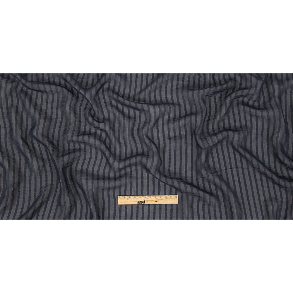 Famous Australian Designer Navy Silk Georgette with Twill Stripes