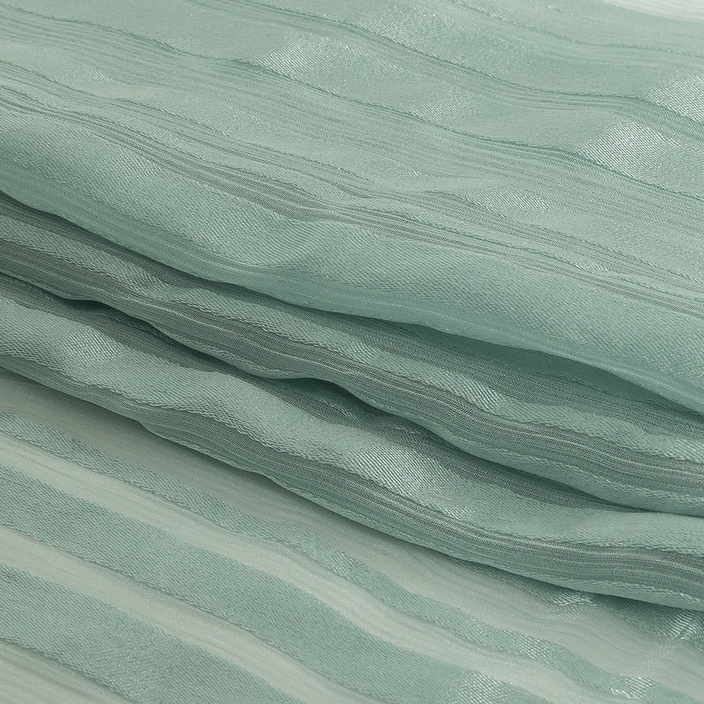 Famous Australian Designer Seafoam Crinkled Silk Chiffon with Satin Stripes