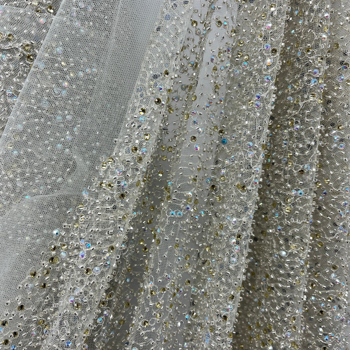 Beaded Lace Fabric Embroidered On 100 Percent Polyester Net Mesh - Black, 60" Wide (1 Yard)