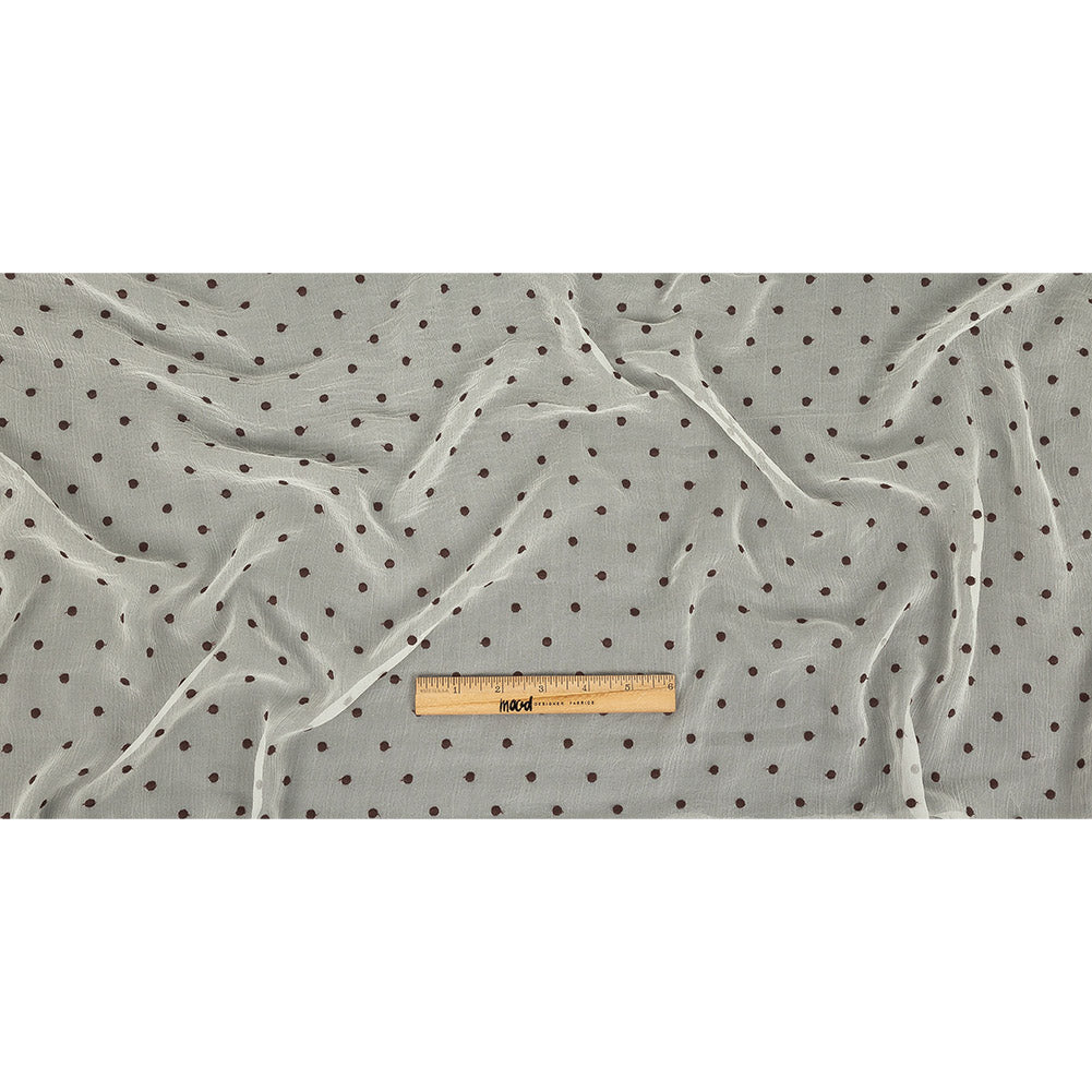 Famous Australian Designer Coconut Milk and Chocolate Embroidered Dots Crinkled Silk Georgette
