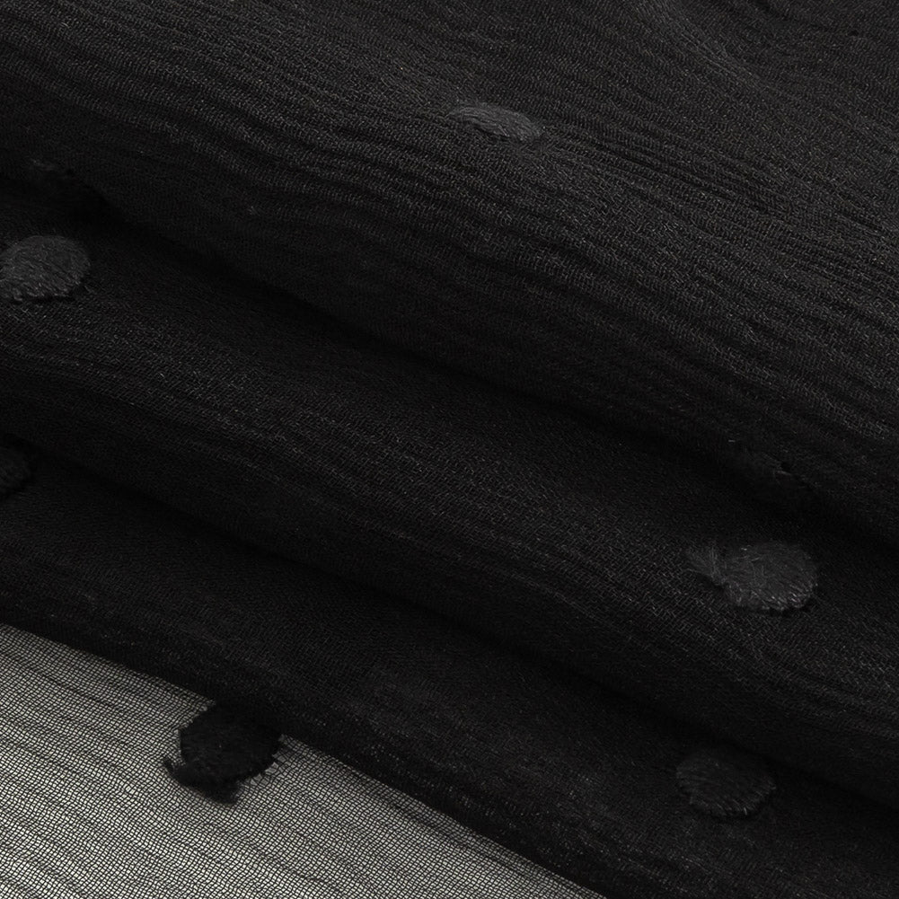 Famous Australian Designer Black Embroidered Dots Crinkled Silk Chiffon