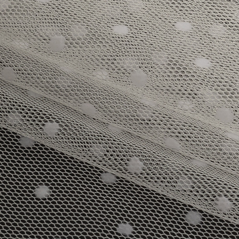 Famous Australian Designer Cream Flocked Dots Polyester Mesh