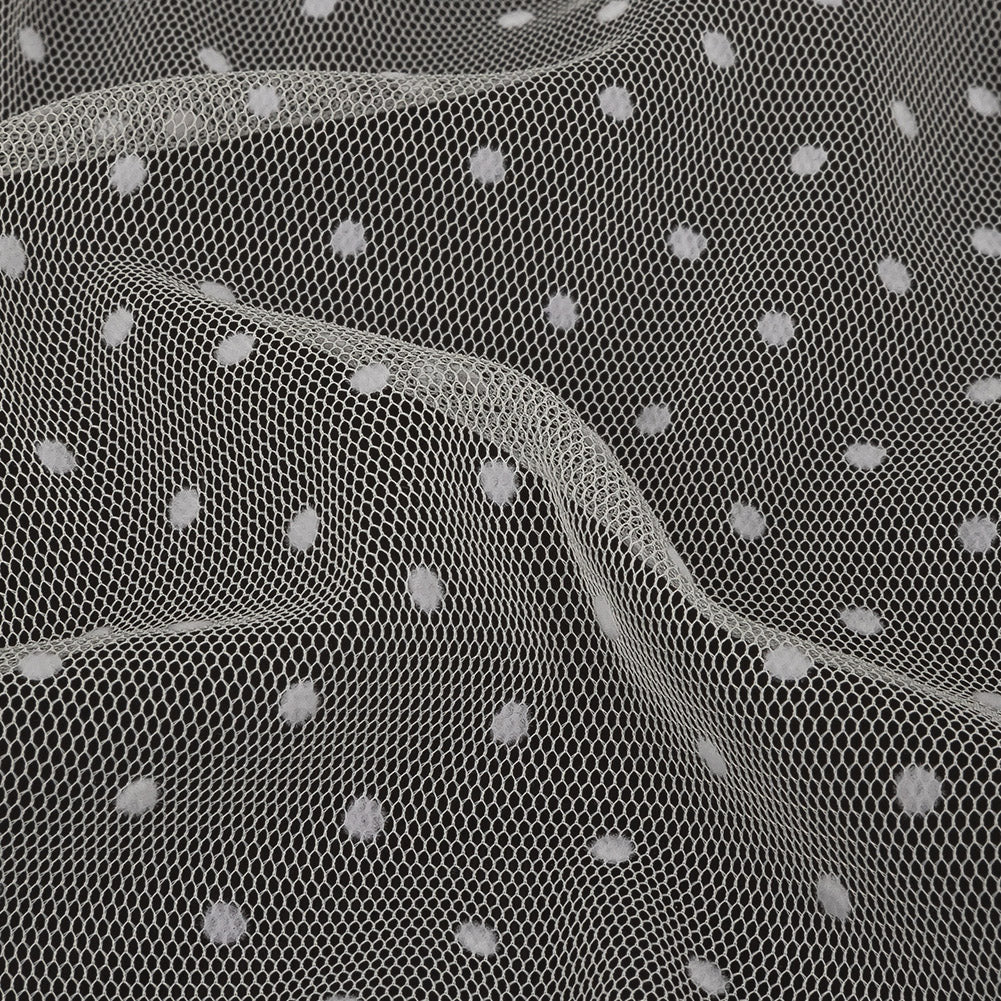 Famous Australian Designer Cream Flocked Dots Polyester Mesh