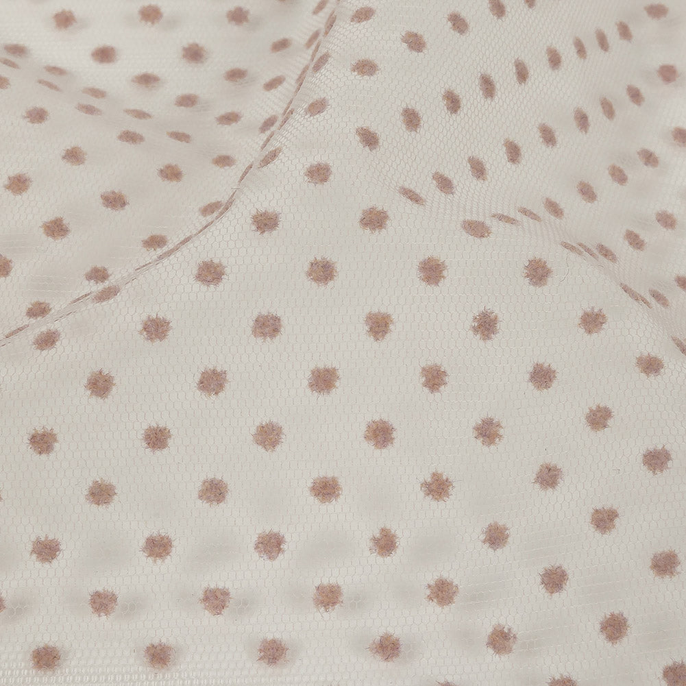 Famous Australian Designer Rustic Lilac Flocked Dots Polyester Mesh