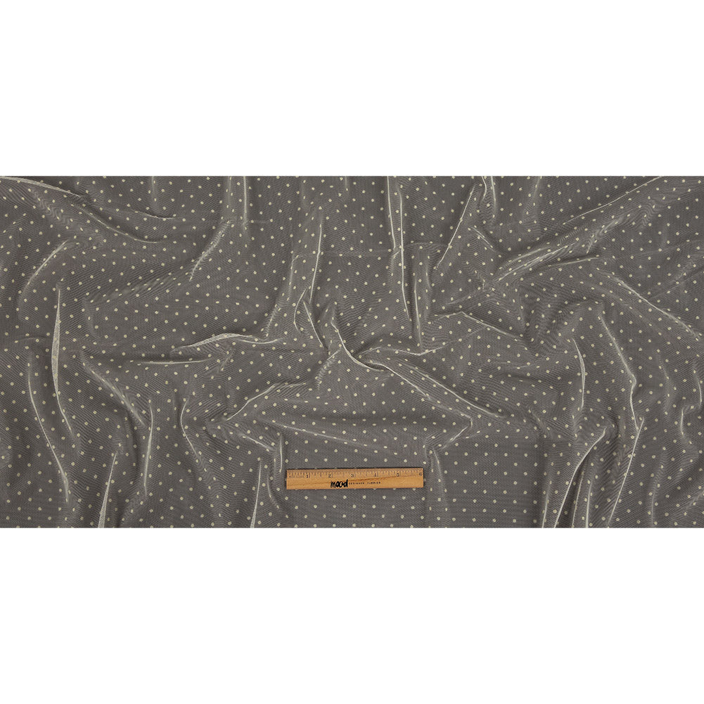 Famous Australian Designer Lemon Icing Polyester Mesh with Flocked Polka Dots