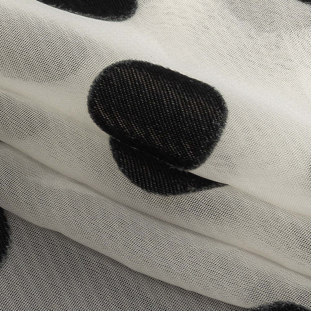 Famous Australian Designer Cloud Dancer White Polyester Chiffon with Large Black Woven Polka Dots