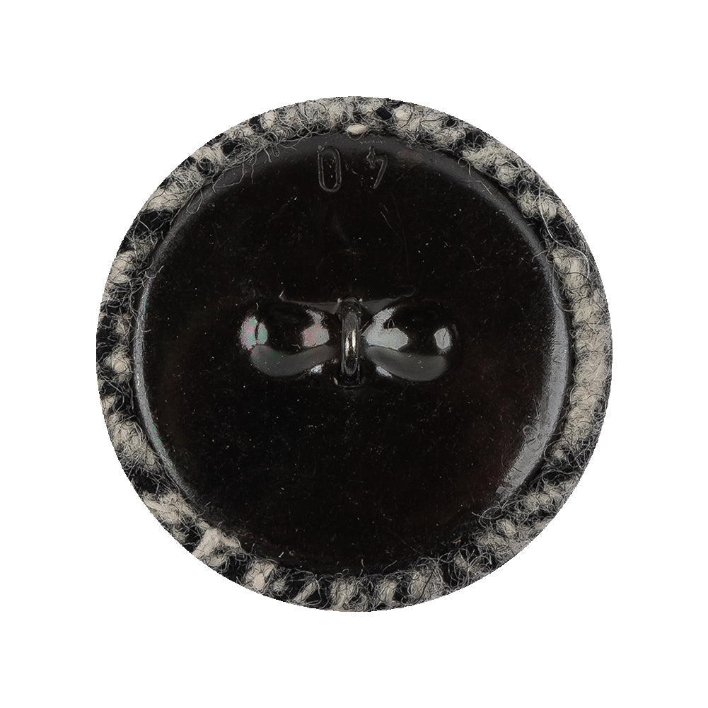 Black, Agate Gray and White Tweed Fabric Covered Wool and Metal Shank Back Button - 44L/28mm