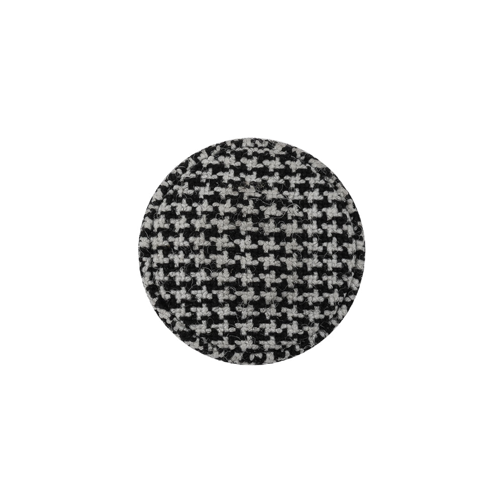 Black and White Houndstooth Fabric Covered Wool and Metal Sew On Button - 30L/19mm