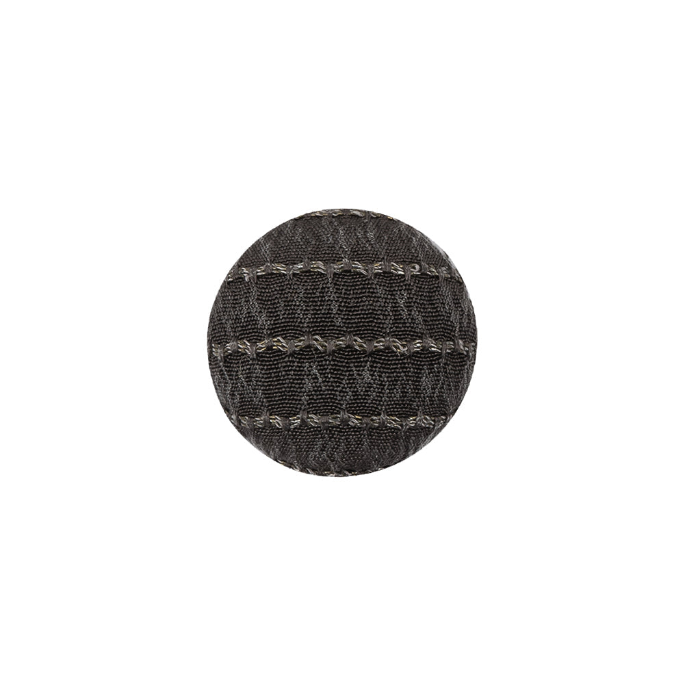 Gray and Chrome Lurex Striated Satin Fabric Covered Silk and Metal Sew On Button - 24L/15mm