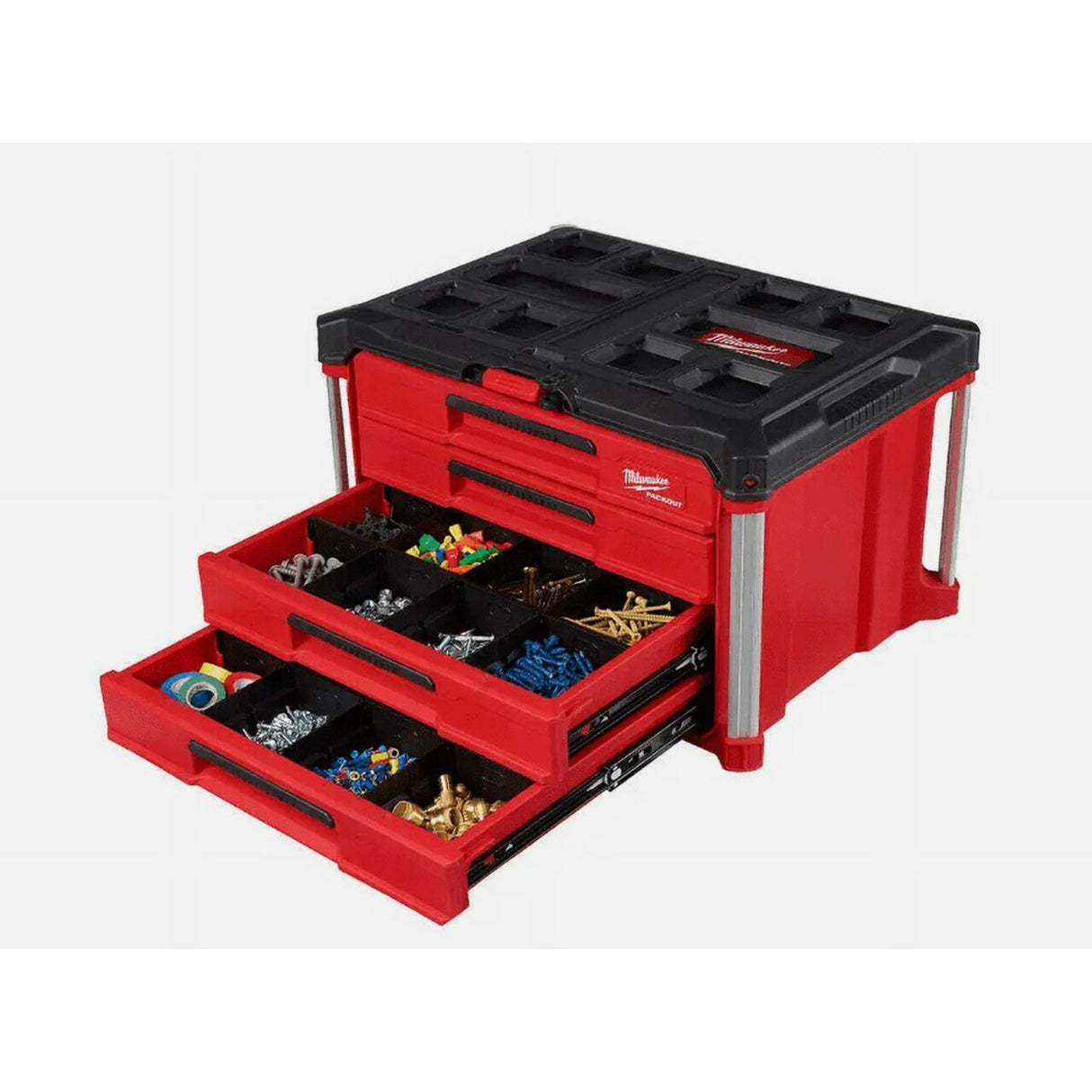 Milwaukee 48-22-8444 22" Modular 4-Drawer Tool Box – Heavy-Duty Storage with Metal Reinforced Corners, Red