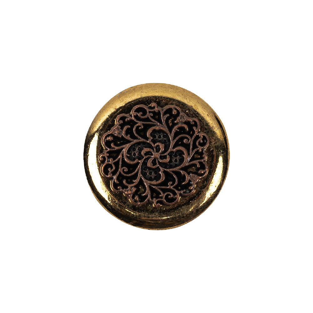 Italian Copper Coin Floral Shank Back Button - 32L/20mm