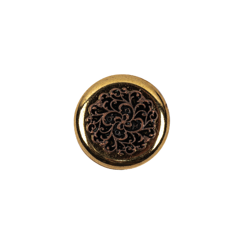 Italian Copper Coin Floral Shank Back Button - 24L/15mm