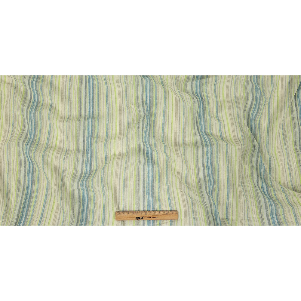 Blue, Lime and Gray Striped Cotton Gauze