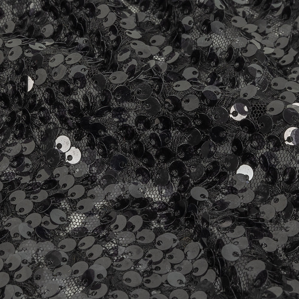 Black on Black Sequined and Embroidered Lace