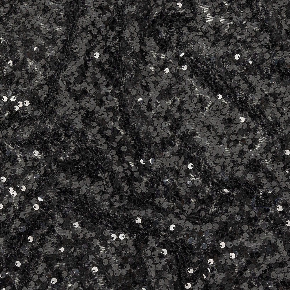 Black on Black Sequined and Embroidered Lace