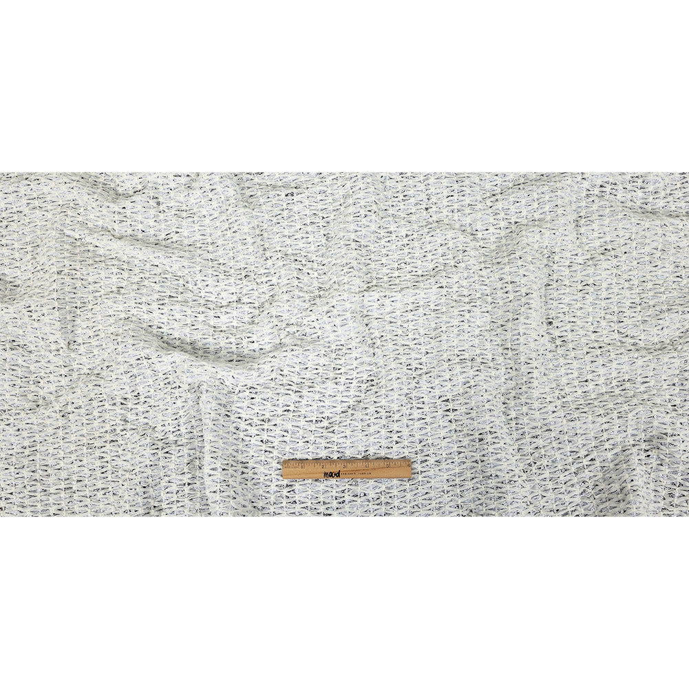 White Stretch Sequinned Floral Lace with Chevron Ribbon Detailing