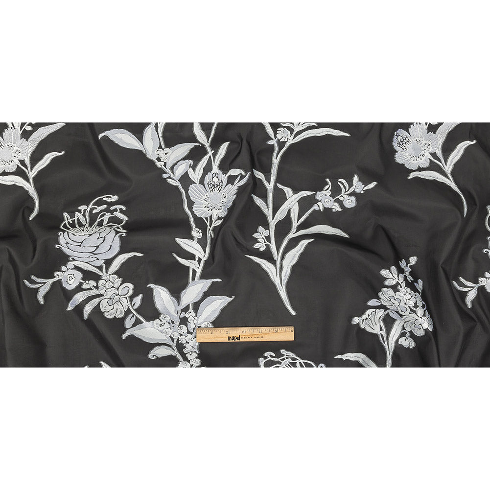Carolina Herrera Italian Black and Silver Floral Burnout Blended Silk Jacquard