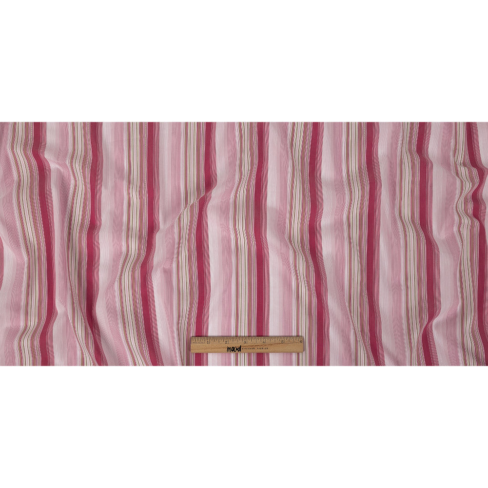 Pink and White Barcode Striped Cotton Blend Voile