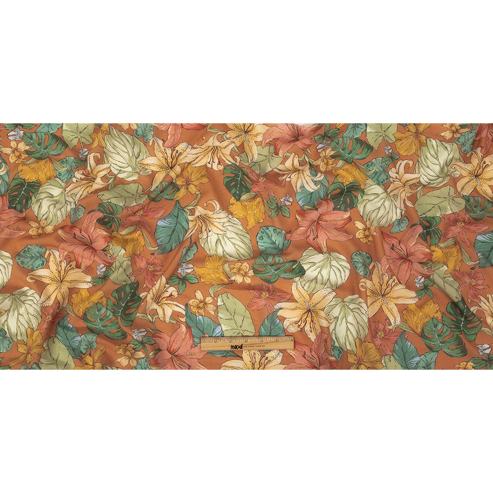 Tangerine and Celadon Tint Floral Viscose Batiste
