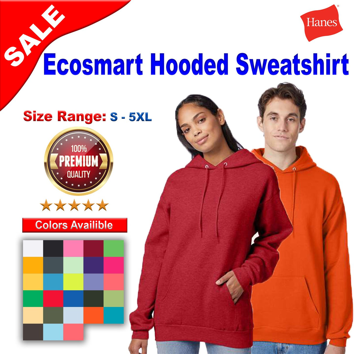 Hanes® Ecosmart Hooded Long Sleeve Sweatshirt