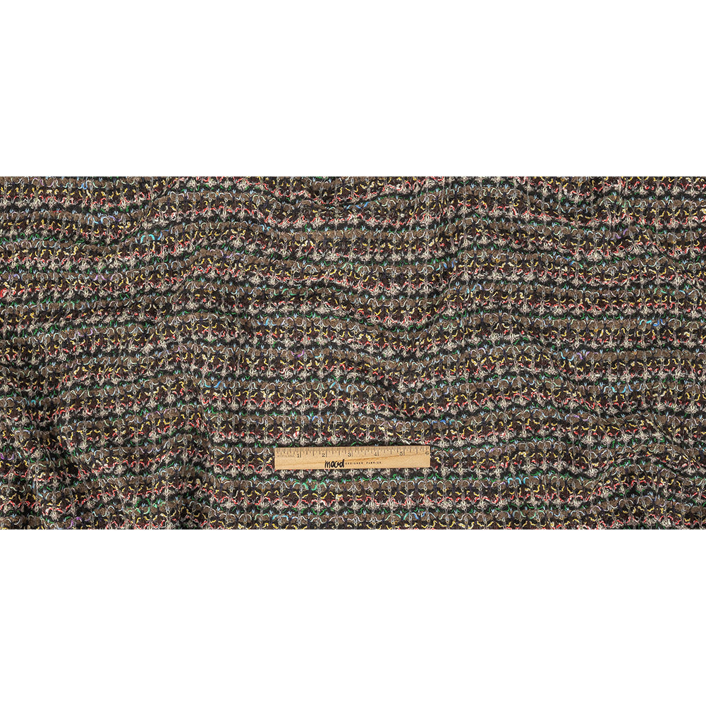 Italian Army Green, Yellow and Hot Pink Stripes Boucled Wool Sweater Knit