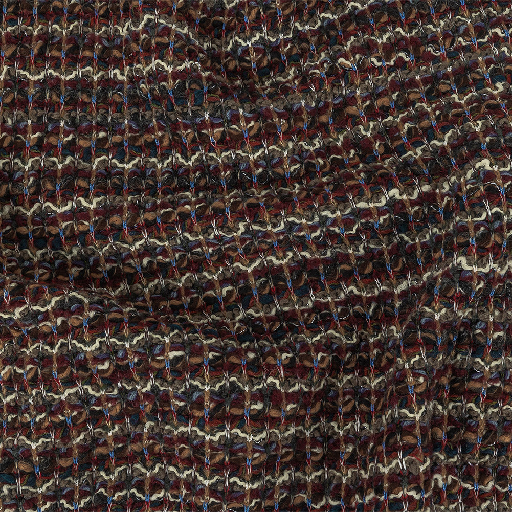 Burgundy, Gray Green and White Loopy Wool Sweater Knit