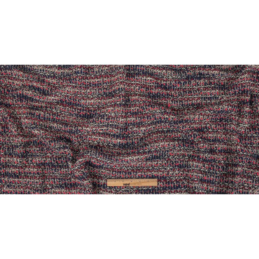 Navy, White and Neon Pink Loopy Stripes Wool Sweater Knit
