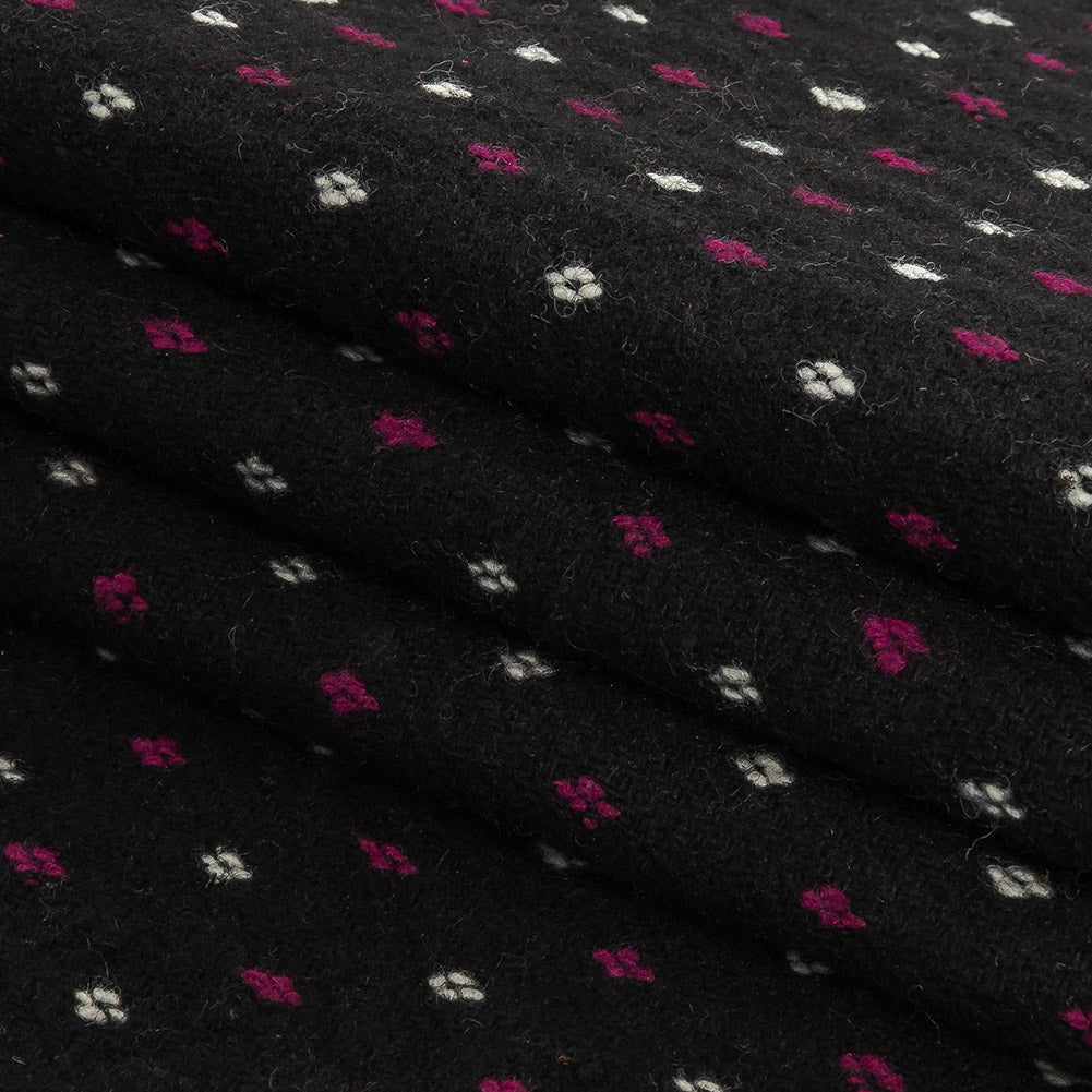 Black, White and Magents Diamonds Brushed Blended Cotton Jacquard