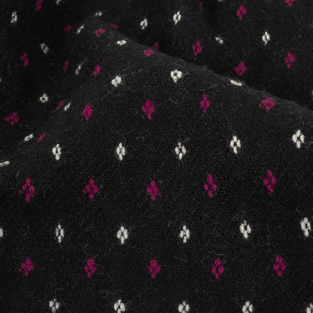 Black, White and Magents Diamonds Brushed Blended Cotton Jacquard
