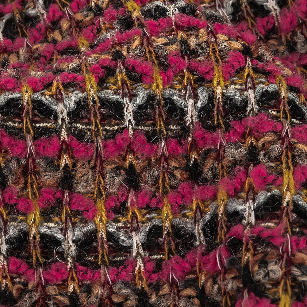 Italian Hot Pink, Gray and Mustard Stripes Wool Boucle Sweater Knit