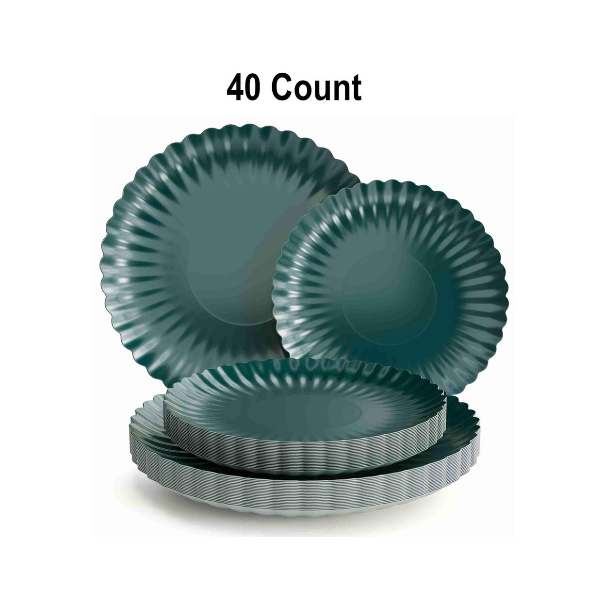 40 Count Scalloped Black and Aqua Paper Plates Disposable Party Combo Set for Weddings 10.5" + 8.5"