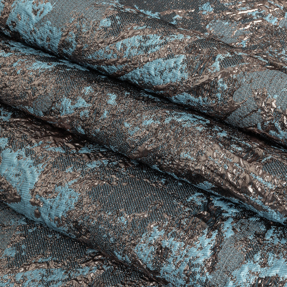 Sky and Rose Gold Abstract Metallic Brocade