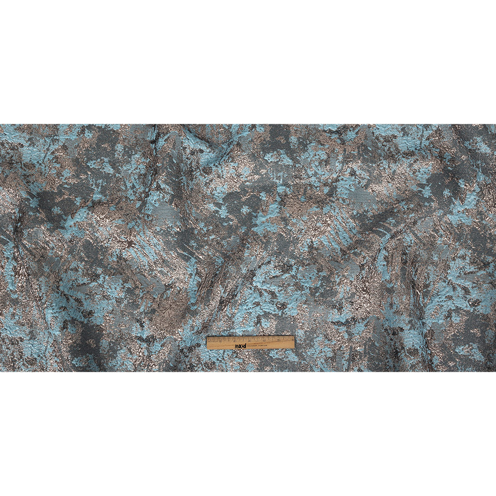 Sky and Rose Gold Abstract Metallic Brocade