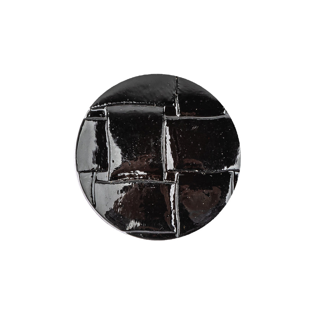 Italian Shiny Black Basketweave Embossed Faux Leather Button - 36L/23mm