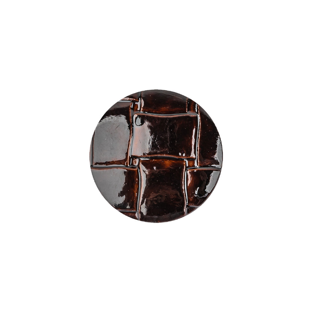 Italian Dark Brown Basketweave Embossed Faux Leather Button - 28L/18mm