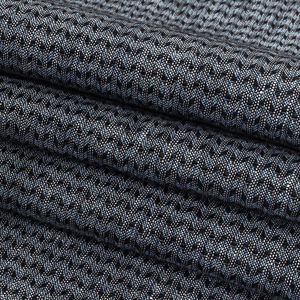 Italian Blue, Black, and White Chevrons Rayon Dobby Shirting